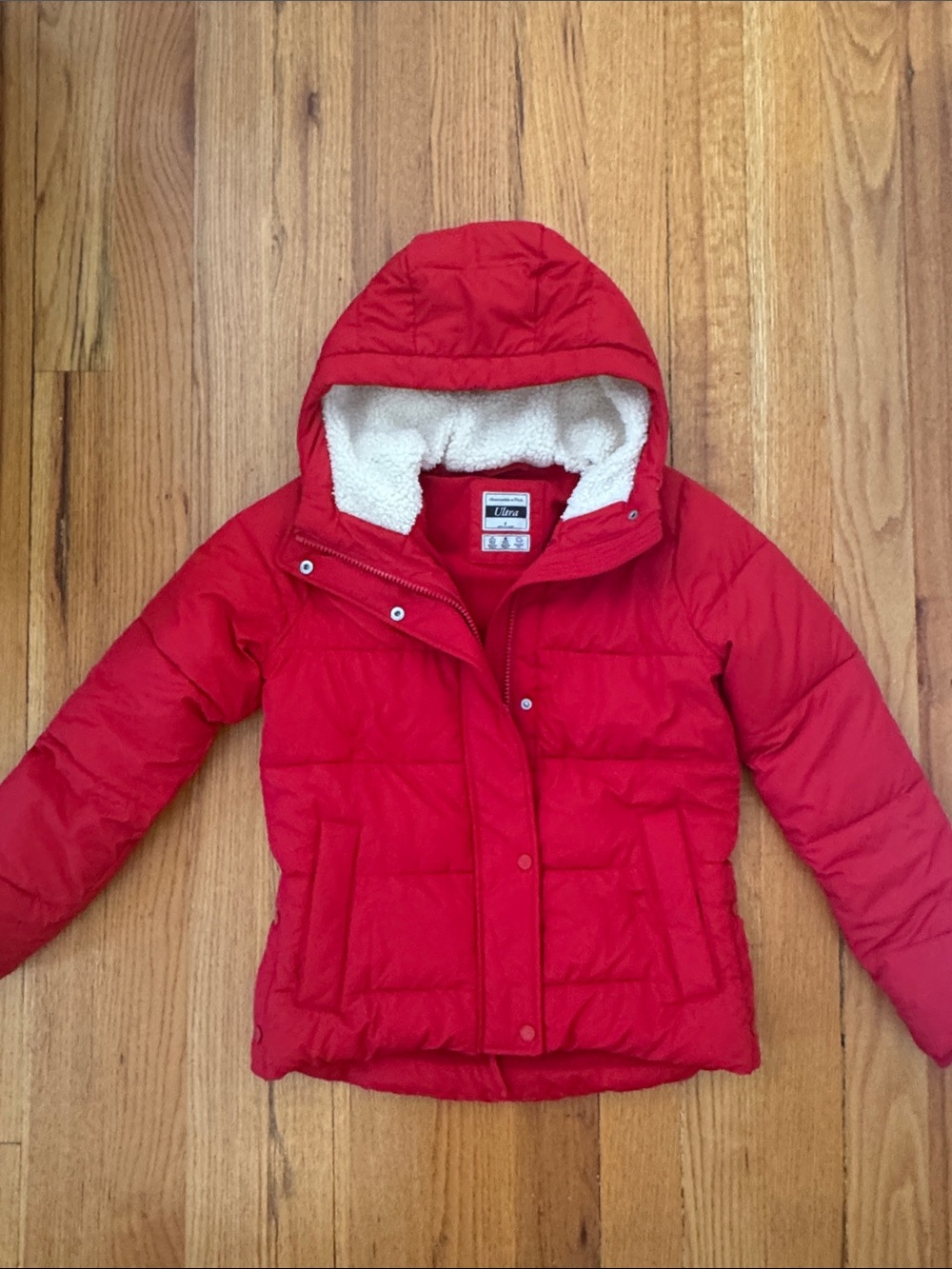 Abercrombie & Fitch Red Hooded Sherpa-Lined Puffer Jacket